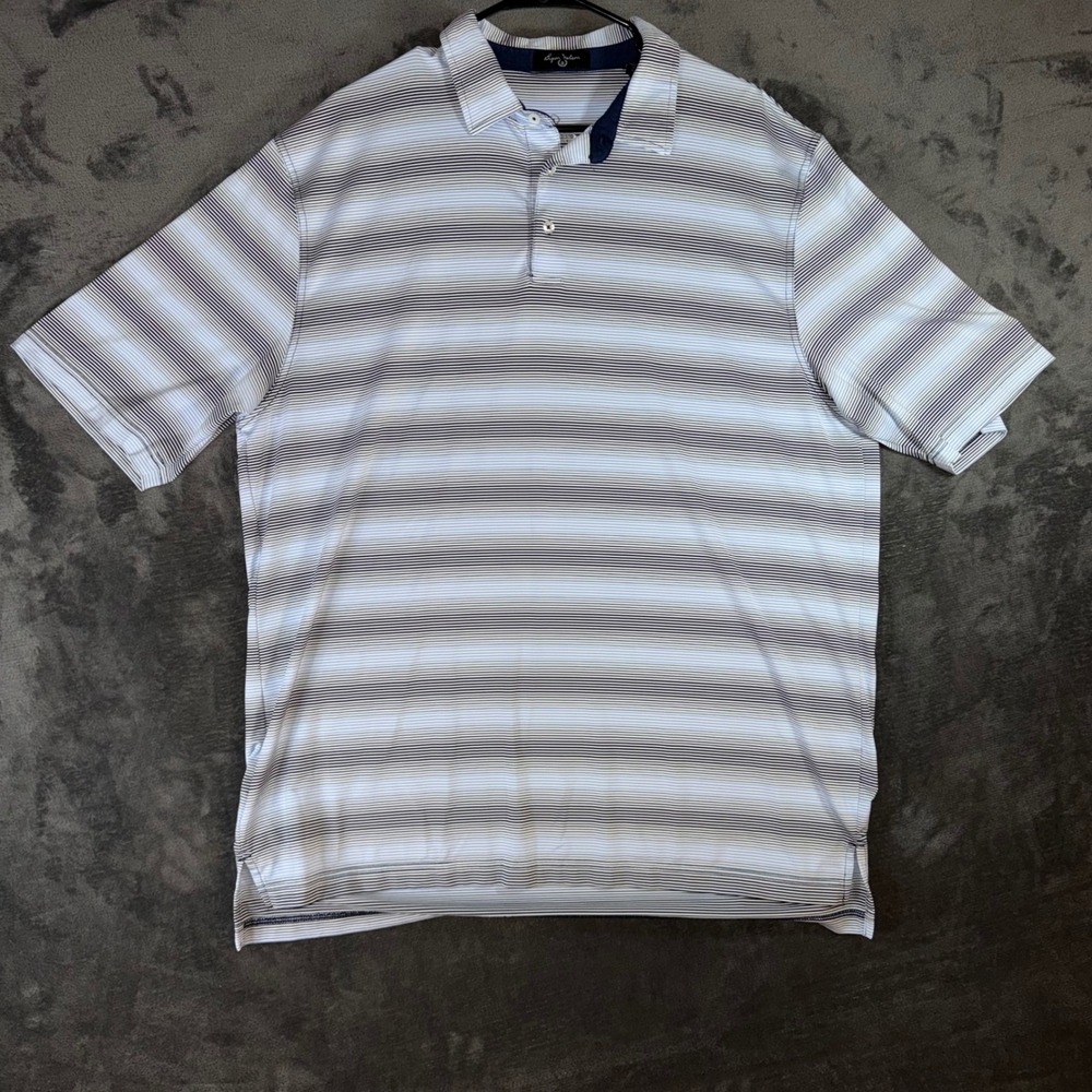 Mens XL Byron Nelson Polo Shirt Blue Striped Excellent DriWay Golf Performance